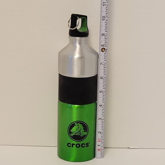 Crocs Green Black Stainless Steel Water Bottle 10" Tall  Lid Durable Logo - Picture 4 of 9